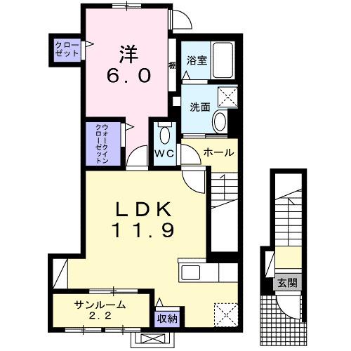 ノア タキノイⅡ(1LDK/2階)の間取り写真