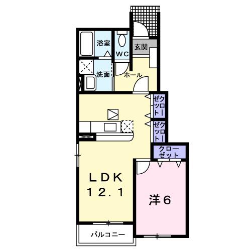 ベル・アンジュ(1LDK/1階)の間取り写真