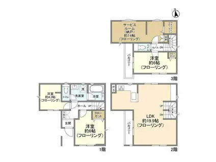 横浜市ブルーライン 新羽駅 徒歩12分 3階建 築4年(3SLDK)の間取り写真