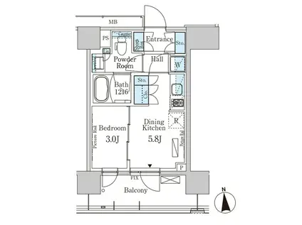 パークアクシス上野イースト(1DK/8階)の間取り写真