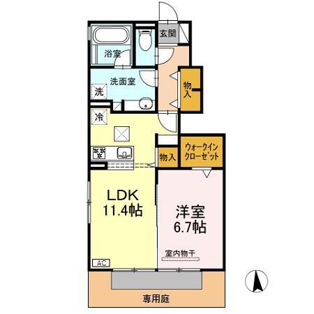 リバティウィングフォレスト(1LDK/1階)の間取り写真
