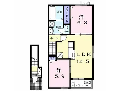 グリーンハウスWⅢ(2LDK/2階)の間取り写真