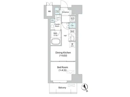 ミリアレジデンス浅草橋Ⅱ(1DK/3階)の間取り写真