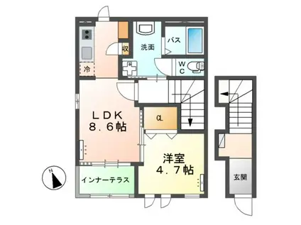 プルメリア(1LDK/2階)の間取り写真