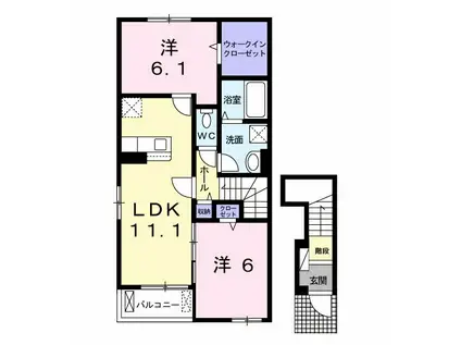 ビラビスタ館山那古Ⅰ(2LDK/2階)の間取り写真