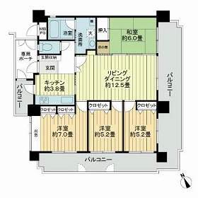 ライオンズプラザ壺川(4LDK/3階)の間取り写真