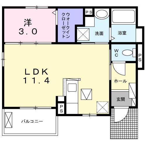 プルミエール・メゾン Ⅱ(1LDK/1階)の間取り写真