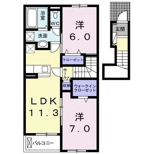 ソノ フェリーチェ Ⅰ(2LDK/2階)の間取り写真