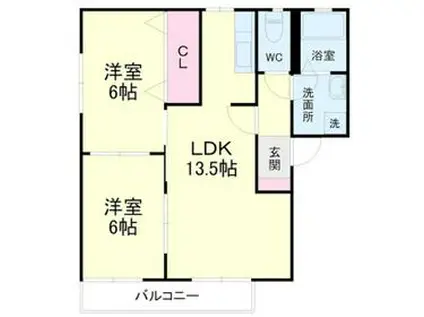 グリーンキャッスル B(2LDK/1階)の間取り写真