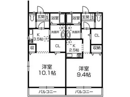 フレデリアA棟(1SK/2階)の間取り写真