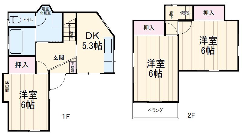 千代田・常磐緩行線 北柏駅 徒歩22分 2階建 築47年(3DK)の間取り写真