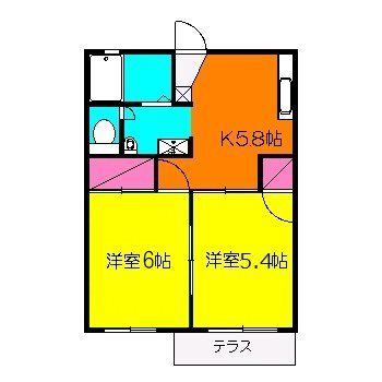 レジデンスハラⅡ(2LDK/1階)の間取り写真