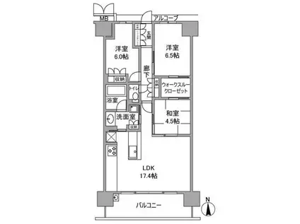 メイツブラン長岡京(3LDK/5階)の間取り写真