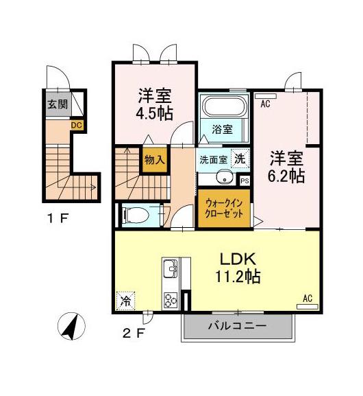 MAISON楓 Ⅲ(2LDK/2階)の間取り写真