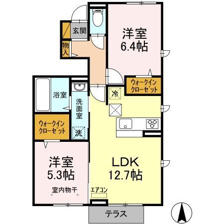 グランパルク B(2LDK/1階)の間取り写真