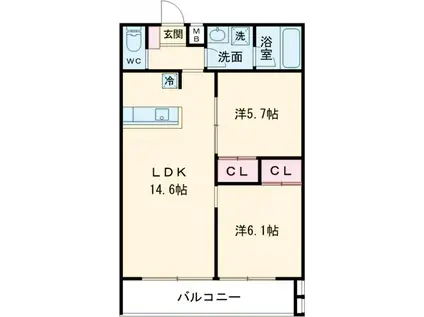 ラフィーネブラン(2LDK/2階)の間取り写真