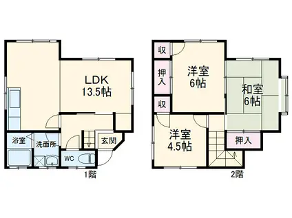 静岡鉄道静岡清水線 古庄駅 徒歩80分 2階建 築40年(3LDK)の間取り写真