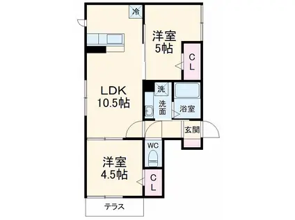 海神ハイツ(2LDK/1階)の間取り写真