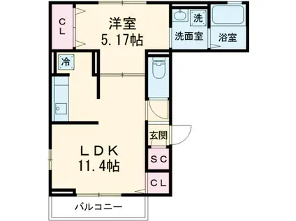 ラリュール江戸川Ⅰ(1LDK/2階)の間取り写真