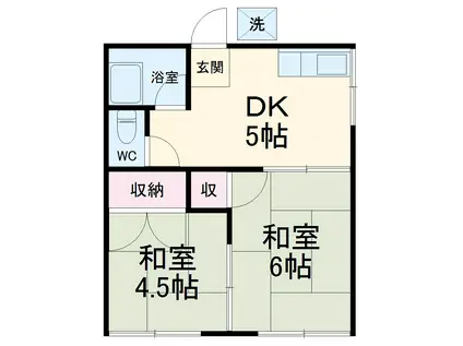 小池荘1号棟(2DK/2階)の間取り写真