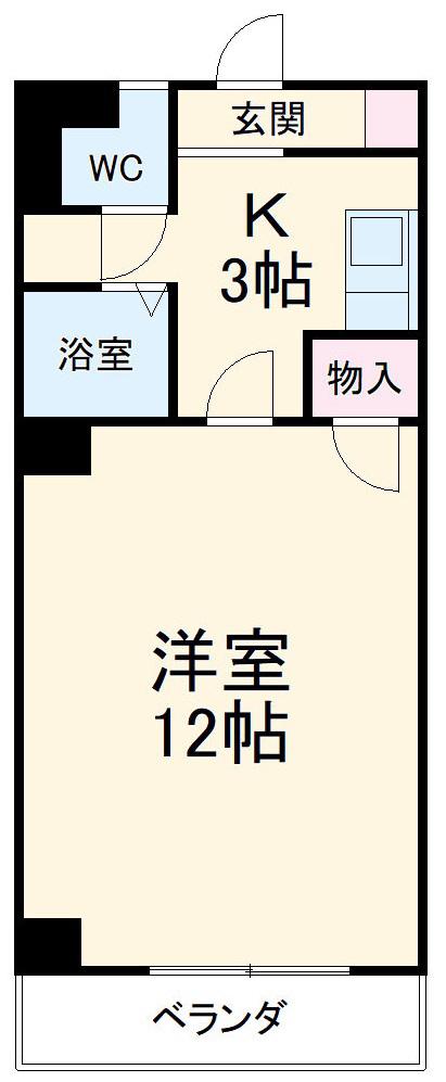 スクエア宝が丘(1K/3階)の間取り写真
