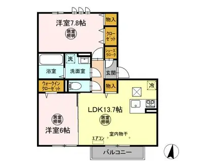 ソル・レヴェンテ B(2LDK/1階)の間取り写真