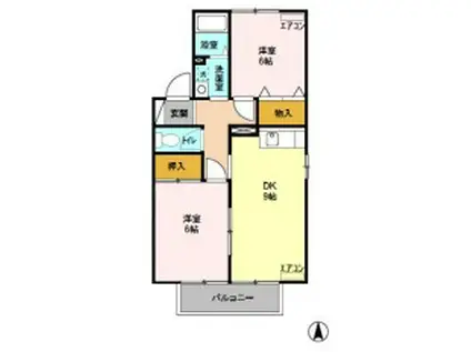 クロワールⅠ(2DK/2階)の間取り写真