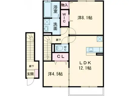 アモールⅡ C棟(2LDK/2階)の間取り写真