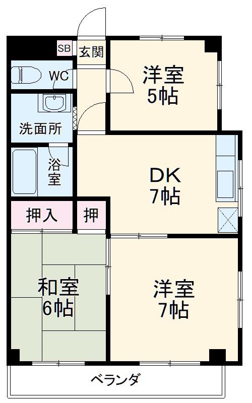 サンライズ鶴ヶ谷(3DK/2階)の間取り写真