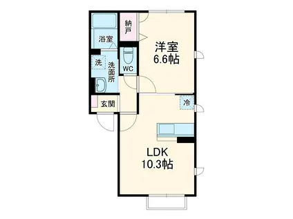 ウィズハイムF(1LDK/1階)の間取り写真