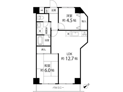 グリーンスターハイツ(2LDK/5階)の間取り写真
