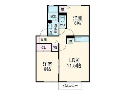 プティヴィラージュⅡ(2LDK/1階)の間取り写真