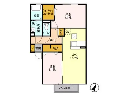 シャルムガーデンⅠ(2LDK/1階)の間取り写真