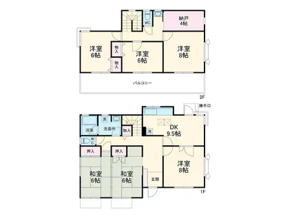 身延線 国母駅 徒歩43分 2階建 築37年(6SDK)の間取り写真