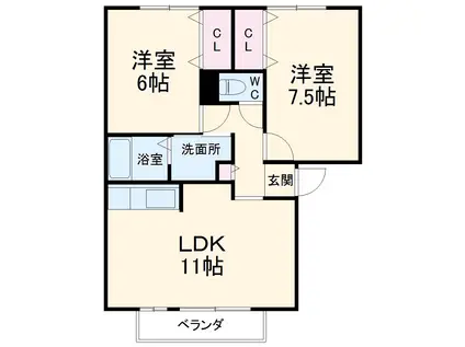 パークサイド西船A(2LDK/3階)の間取り写真