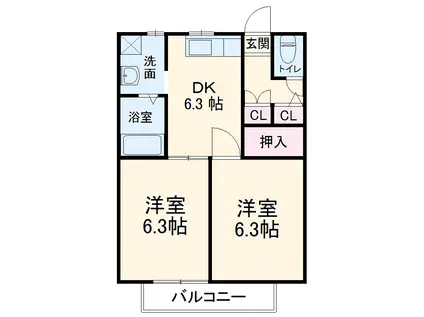 フジハイツ(2DK/2階)の間取り写真