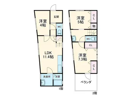 遠州鉄道 八幡駅(静岡) 徒歩9分 2階建 築17年(3LDK)の間取り写真