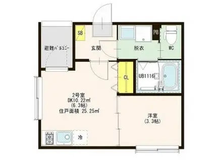 ハーモニーテラス荒子町Ⅱ(1DK/2階)の間取り写真