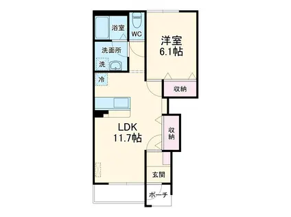 ディスティーノ(1LDK/1階)の間取り写真