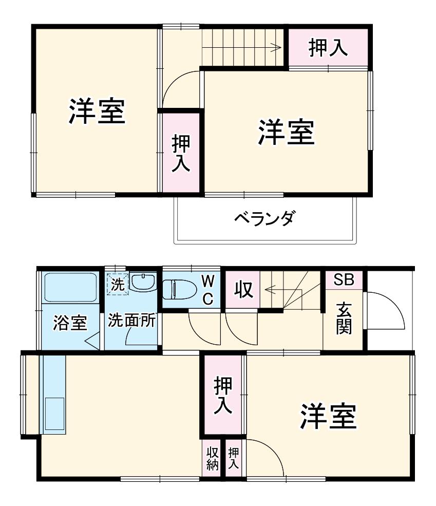 京浜東北・根岸線 新杉田駅 徒歩12分 2階建 築54年(3DK)の間取り写真