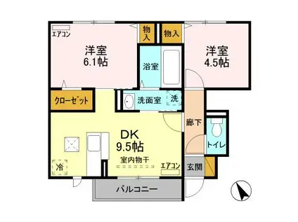 ウィット デセール(2DK/1階)の間取り写真