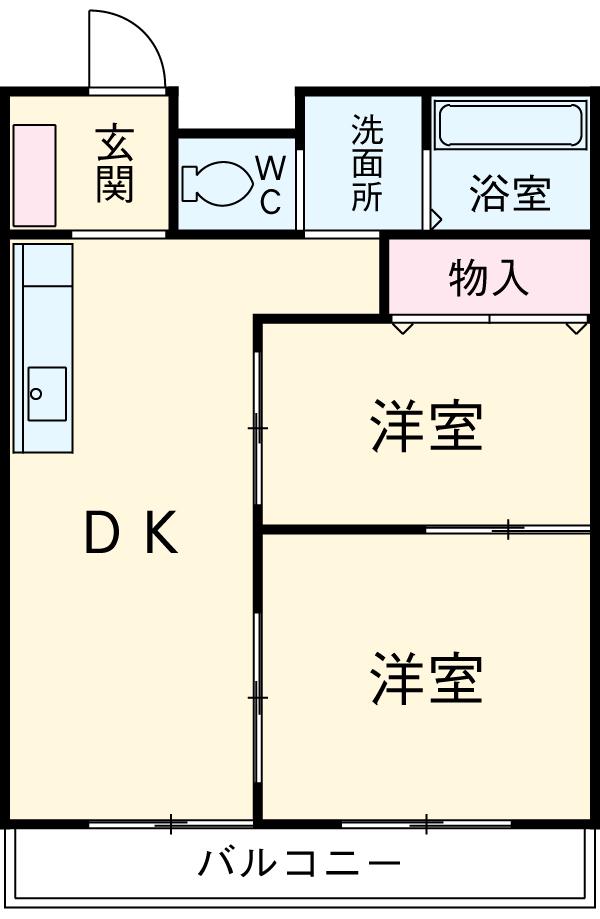 エミネント21A(2LDK/2階)の間取り写真