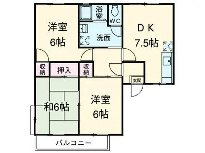 ビラ本郷・A棟(3DK/1階)の間取り写真