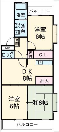ガーデンタウン岡﨑(3DK/4階)の間取り写真