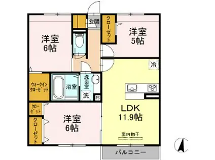 ボヌール シェソワ(3LDK/2階)の間取り写真