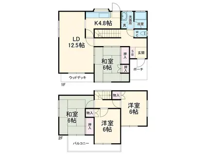 小田急電鉄小田原線 本厚木駅 バス乗車時間:17分 毛利台団地バス停で下車 徒歩5分 2階建 築48年(4LDK)の間取り写真