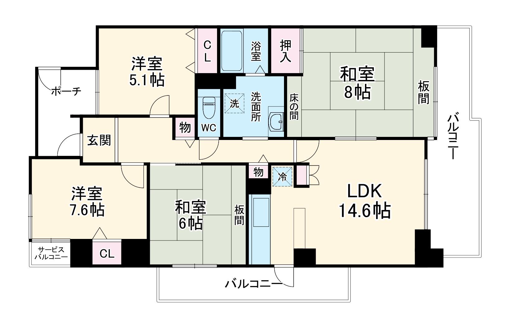 グリーンビュー鶴見(4LDK/11階)の間取り写真