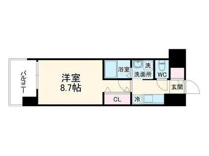 プレイズシード車道スクエア(1K/2階)の間取り写真