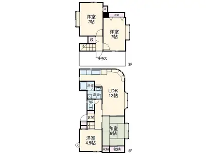 京成電鉄松戸線 習志野駅 徒歩3分 3階建 築29年(4LDK)の間取り写真