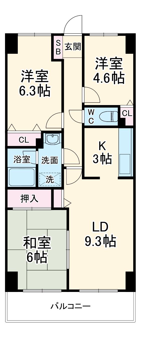 ガーデンシティ金沢文庫(3LDK/8階)の間取り写真